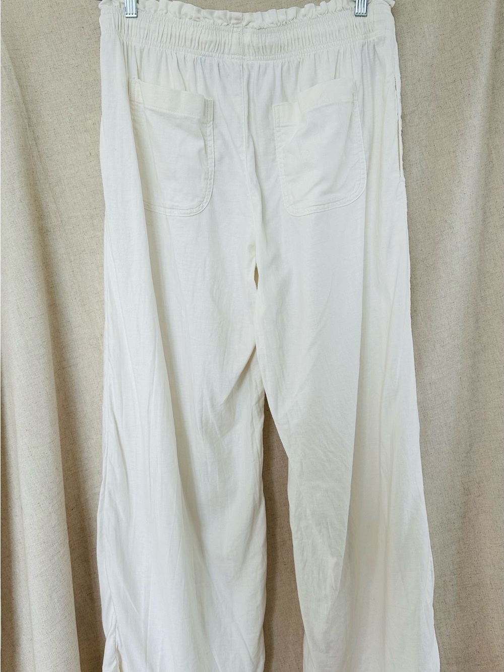 American Eagle Linen Blend Cream/White Wide Leg Flowy Stretch Waist Pants - Picture 2 of 8